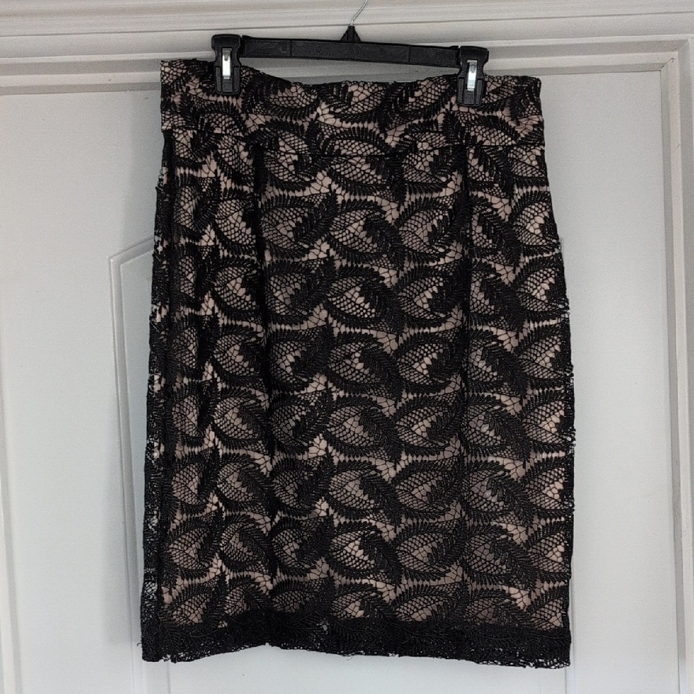 ANTONIO MELANI Black and Tan Knee-Length Pencil Skirt